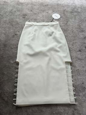 C/MEO COLLECTIVE Ivory Airplane Skirt with Side Lace-Up Detail